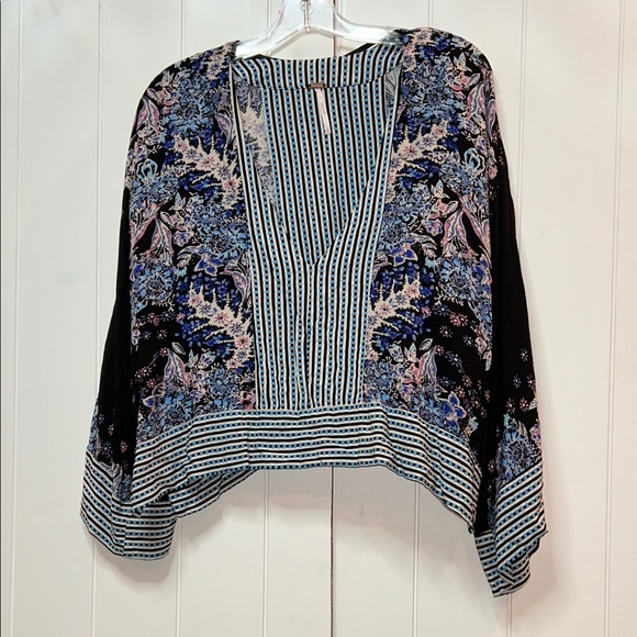 free people movement Tops - FP Movement by Free People Black and Blue Patterned Blouse